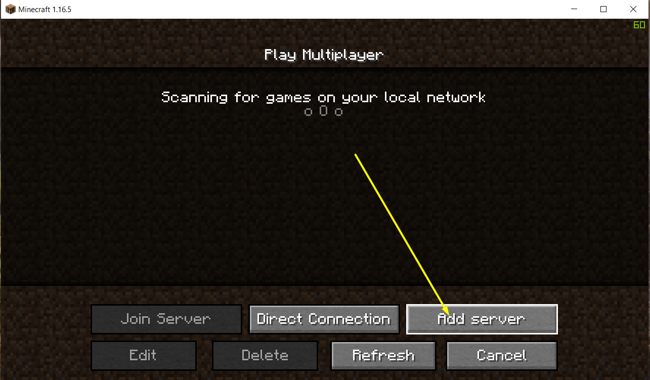 Přidání nového serveru do seznamu