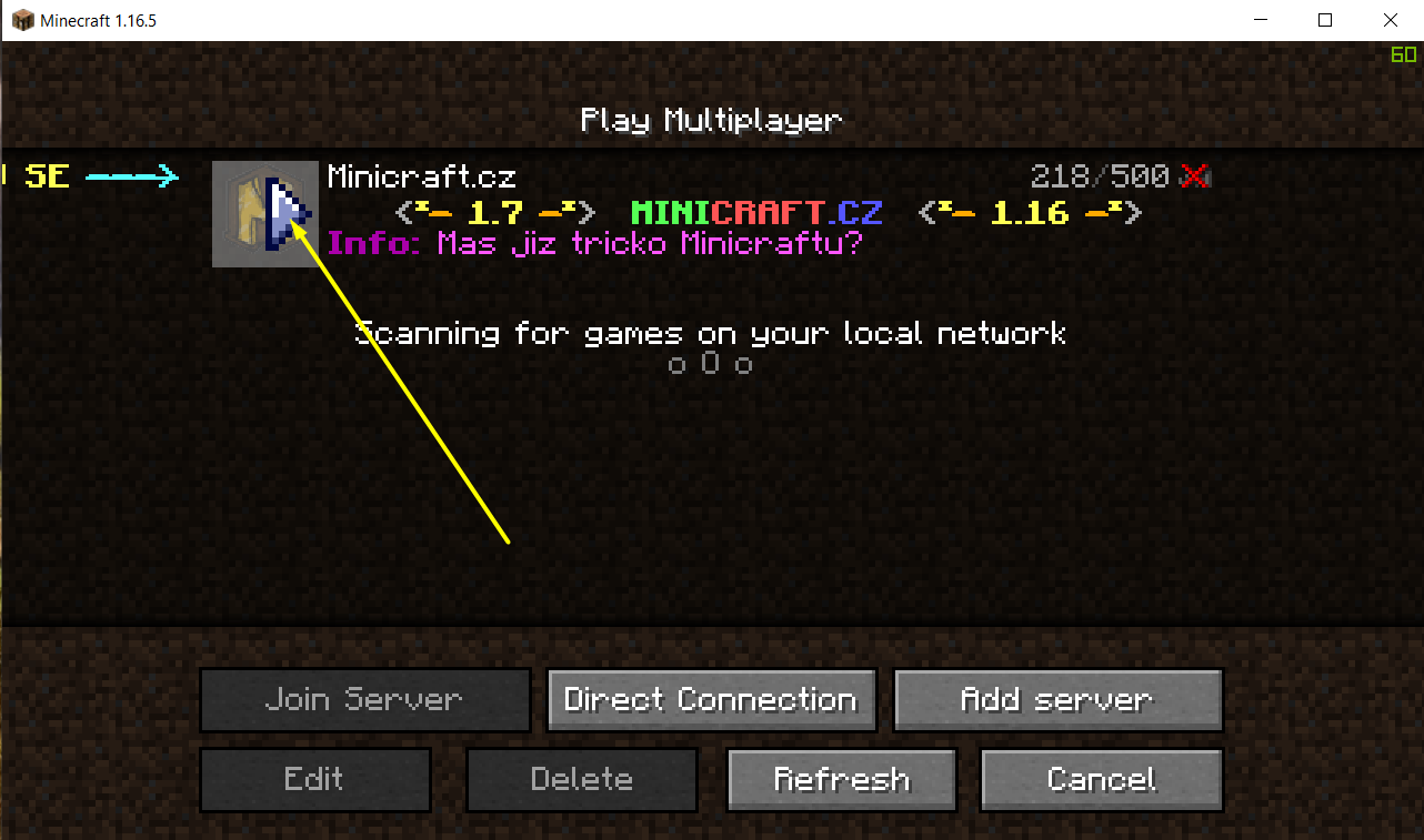 Připojení na server ze seznamu