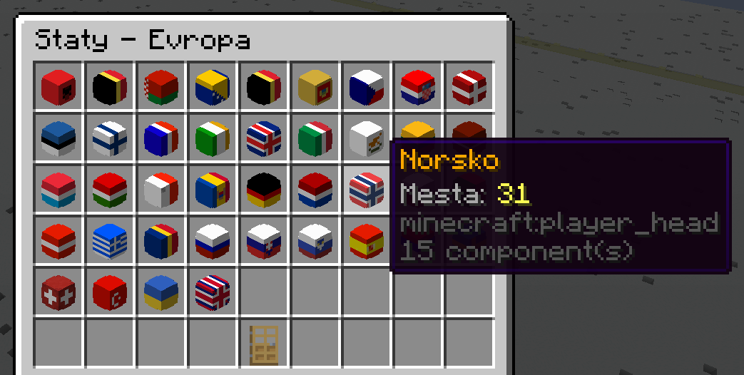 Výběr kontinentů a států v GUI