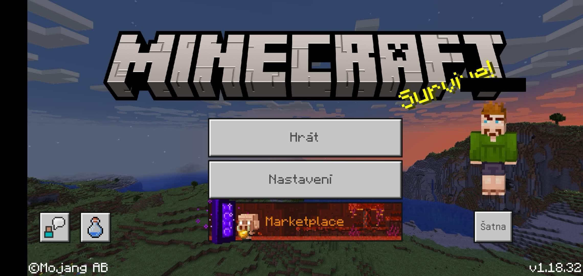 Hlavní menu Minecraft Bedrock Edition