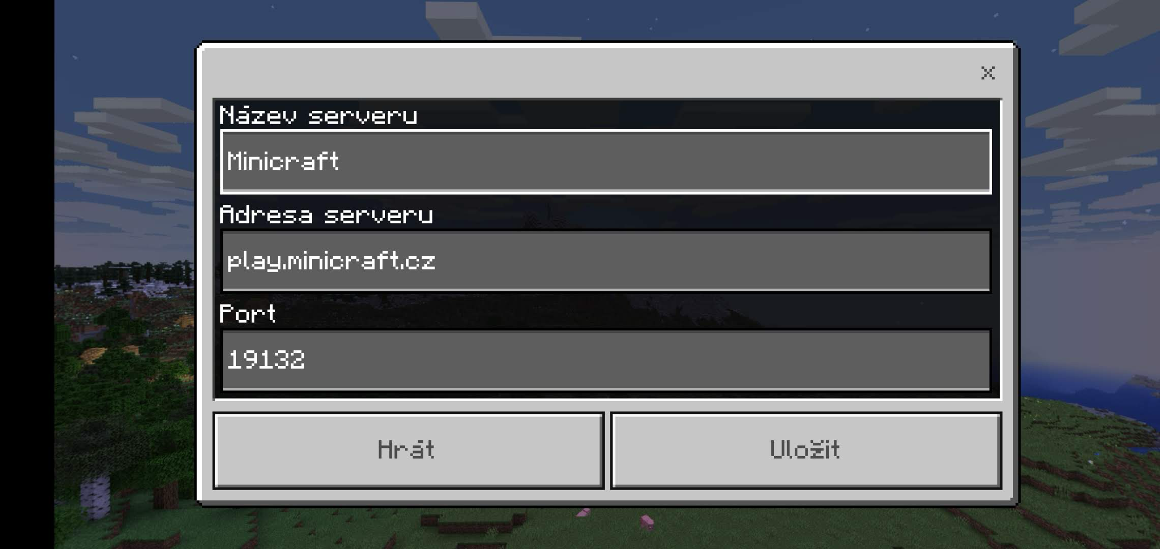Vyplnění adresy a portu serveru