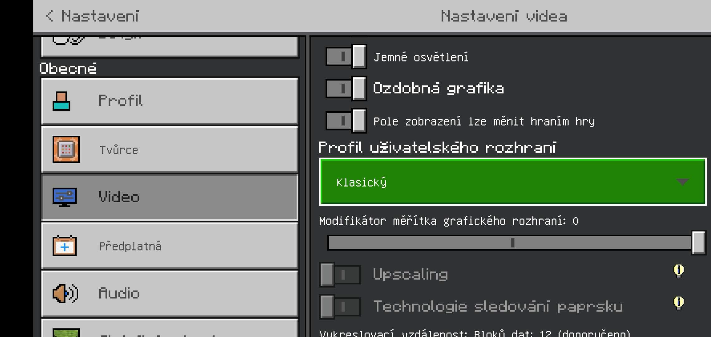 Nastavení profilu uživatelského rozhraní na Klasický
