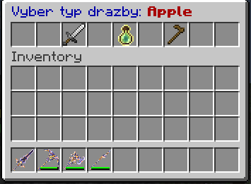 Tabulka Vyber typ drazby s možnostmi item, XP level a residence