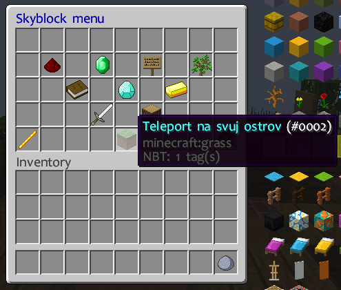 Skyblock menu s trávou pro vytvoření ostrova