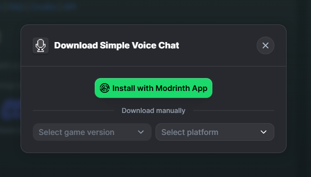 Tlačítko Install with Modrinth App na stránce modu