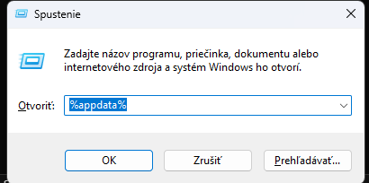 Okno Spustit se zadaným příkazem %appdata%